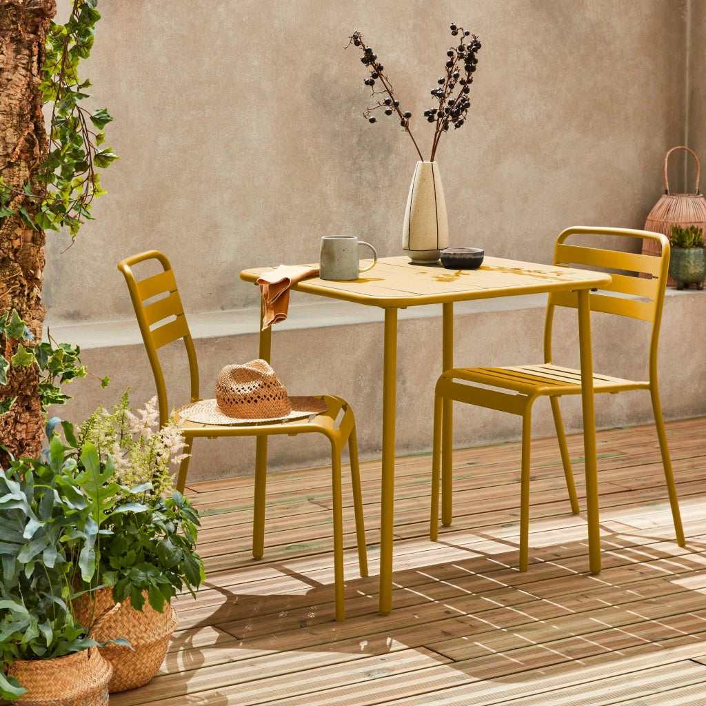 Set tavolo da giardino in acciaio con 2 sedie, 70cm, ocra