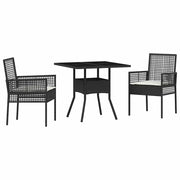 Set da Pranzo per Giardino 3 pz | Set Salotto da Giardino Nero polyrattan