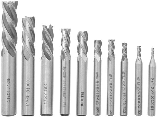 Set di punte HSS a 10 pezzi 4-fluit 2/3/4/5/6/7/8/9/10/12mm per legno alluminio acciaio titanio