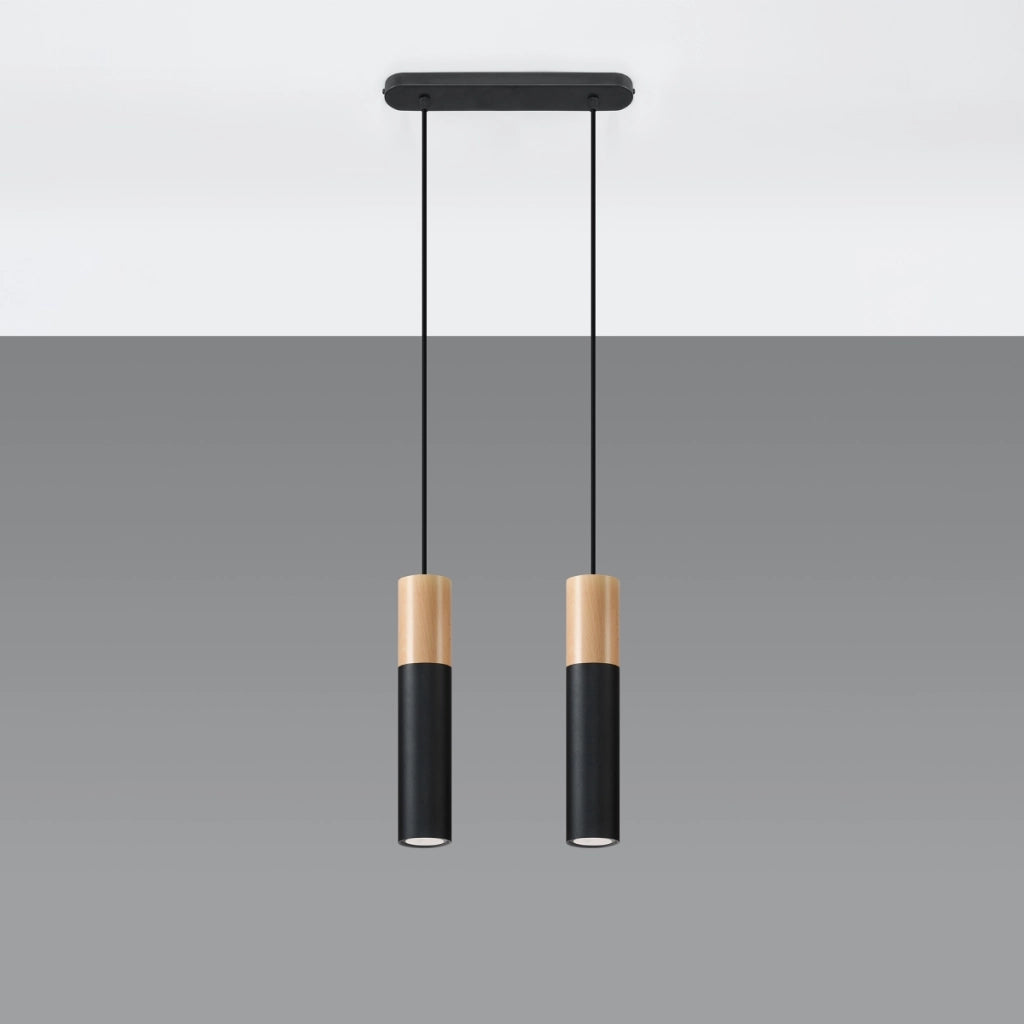Lampada tubolare in acciaio e legno nero PABLO 2x GU10 LED Max 10W 30x6x90cm