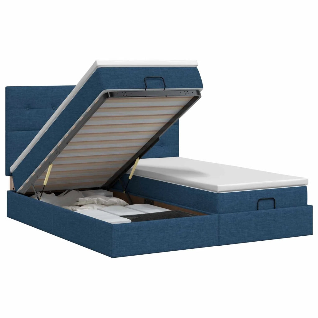 Letto ottomano con materasso con testiera 2 pz Blu Tessuto 3457861