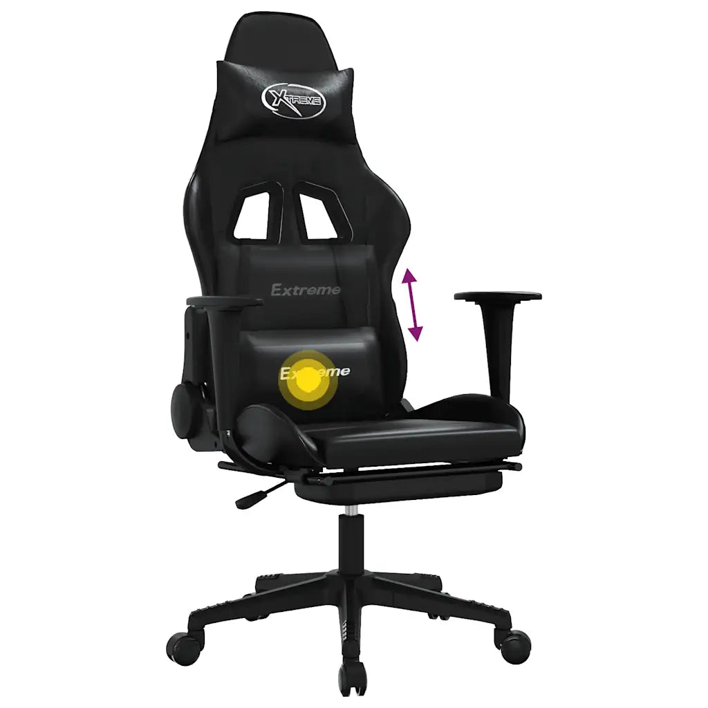 Sedia da Gaming con Massaggio e Poggiapiedi Nera in Similpelle 345465