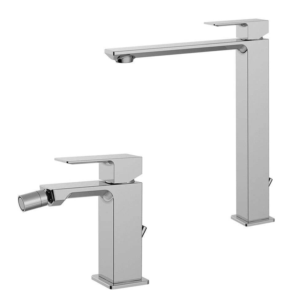 Set miscelatore in ottone cromati lavabo alto e bidet con scarico automatico Elle