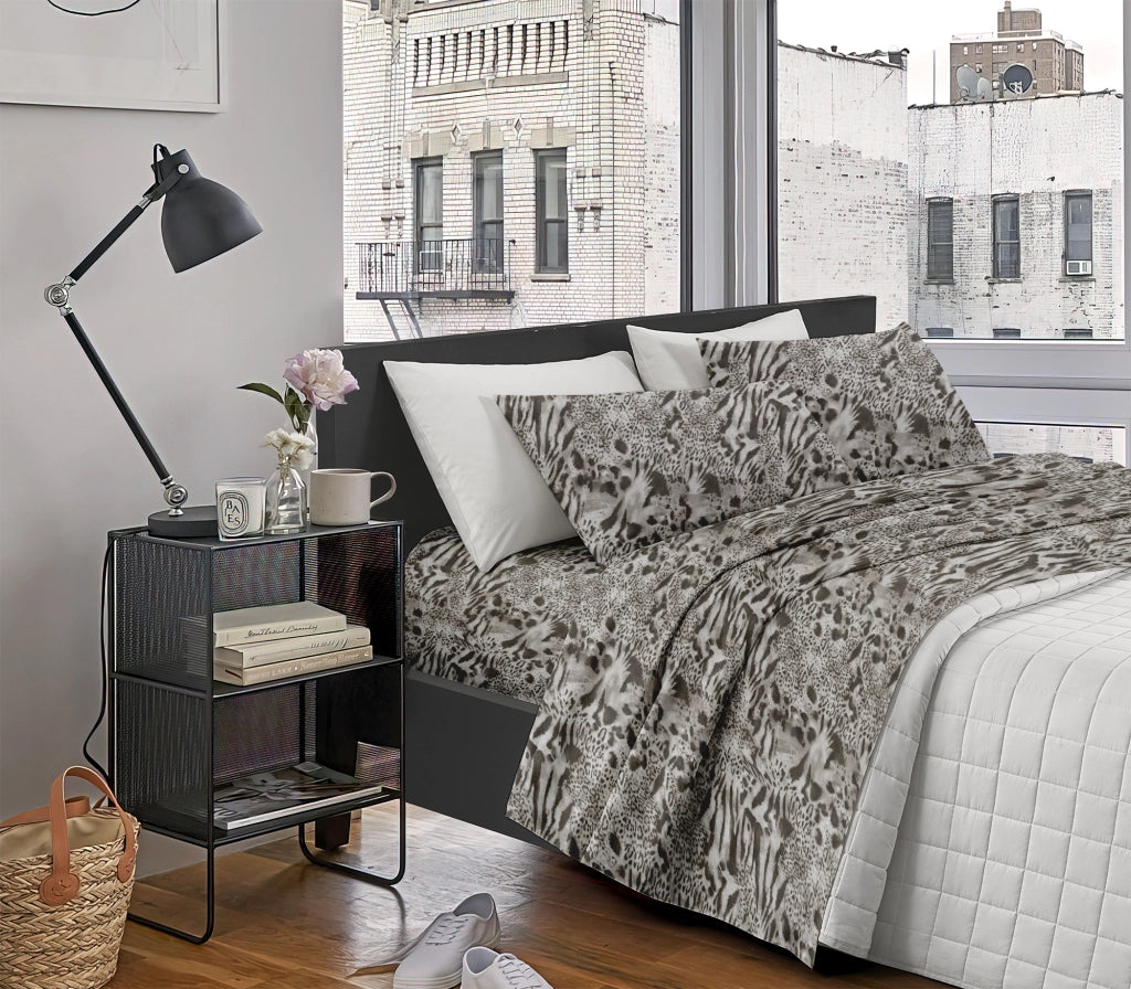 Completo Letto Lenzuola Matrimoniale,100% Cotone, Set letto, Lenzuolo Sopra, Sotto e Federe 2 Piazze Zebrato