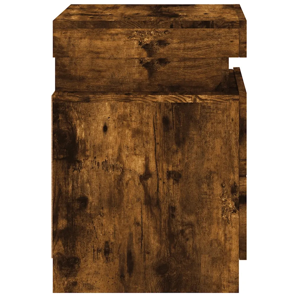 Comodino con Luci LED-Tavolino da notte Rovere Fumo 35x39x55 cm