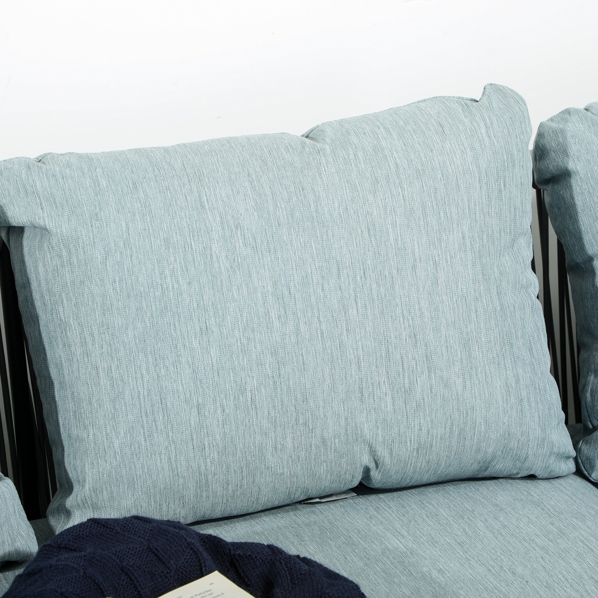 Set Salotto da Giardino Divano Angolare e Tavolino da Caffè Nero Grigio e Blu