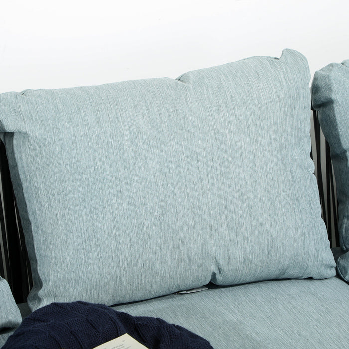 Set Salotto da Giardino Divano Angolare e Tavolino da Caffè Nero Grigio e Blu