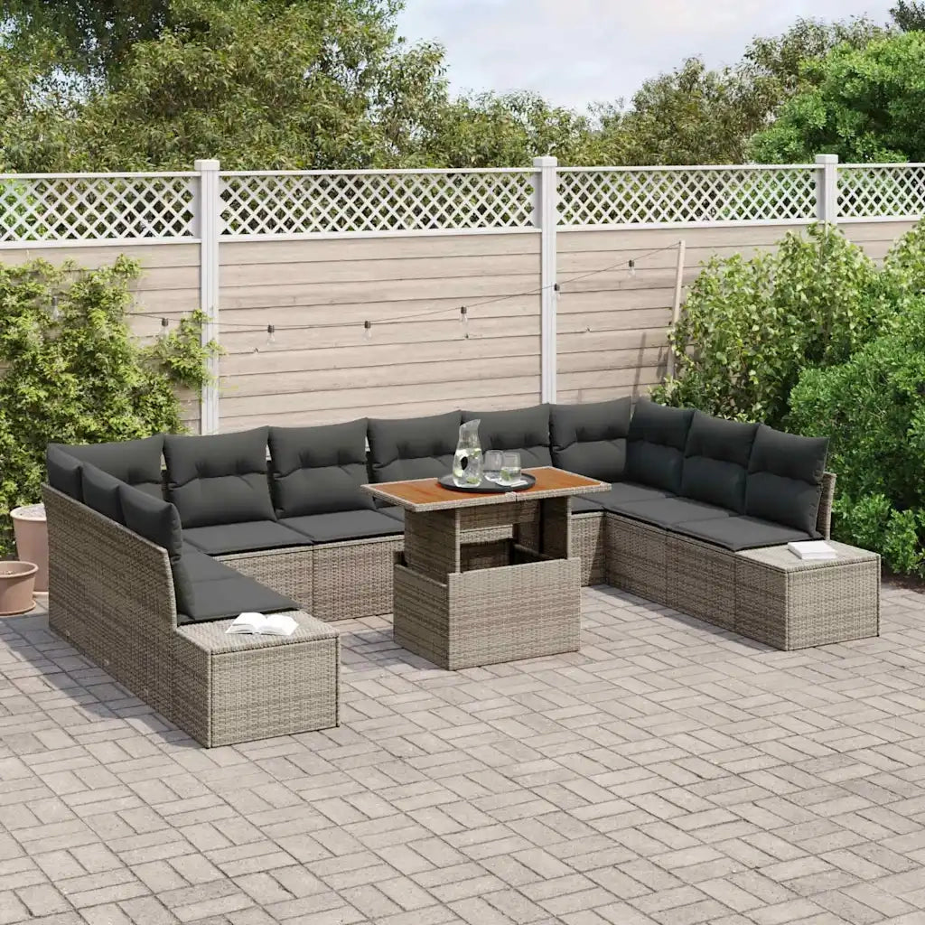 Set Divano da Giardino con cuscino 11 pcs Grigio e Marrone