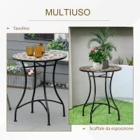 Tavolo da Giardino Rotondo in Metallo e Mosaico per Esterno e Interno, Ф60x71cm, Nero