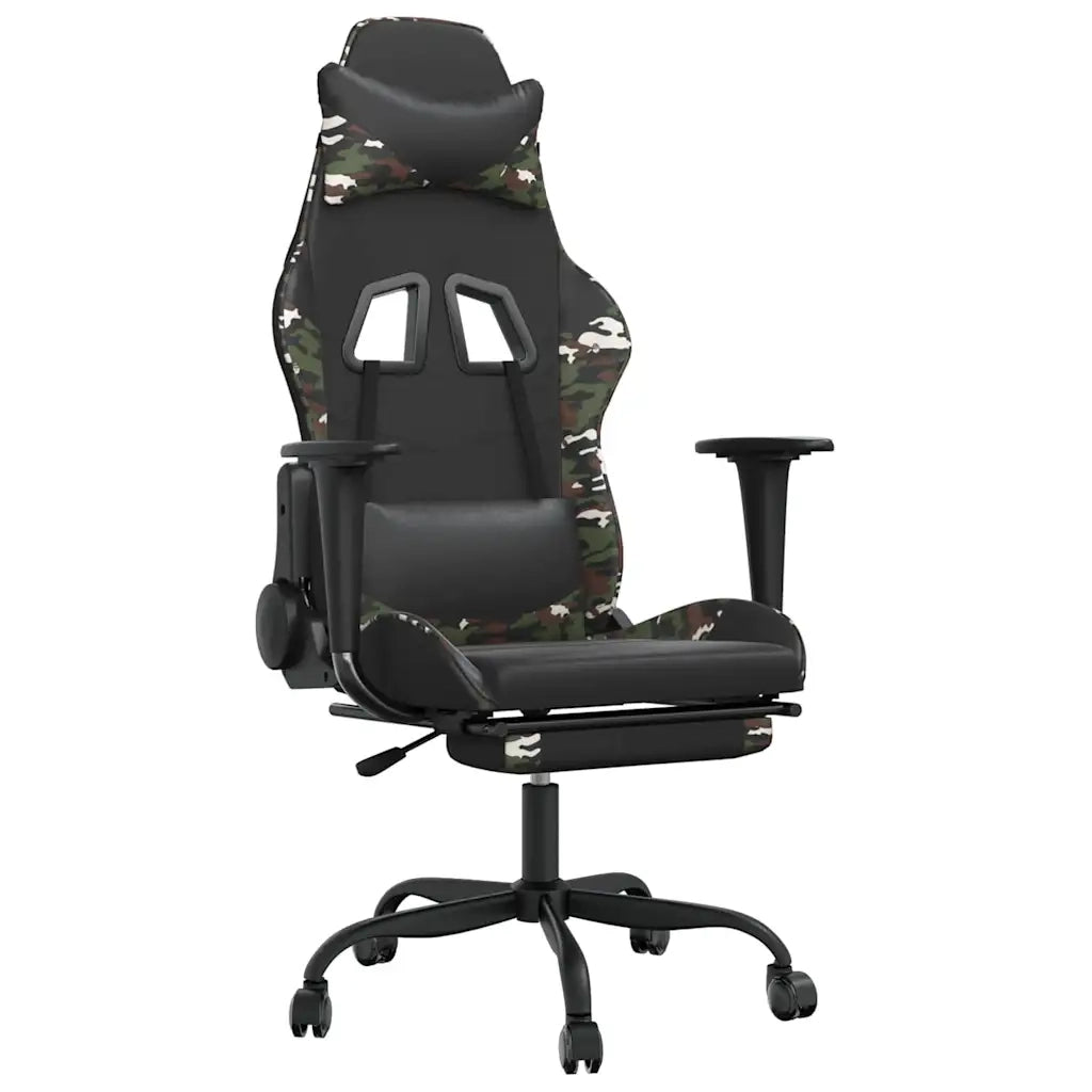 Sedia Gaming | Sedia da e-sports Massaggio Poggiapiedi Nero e Mimetico Similpelle