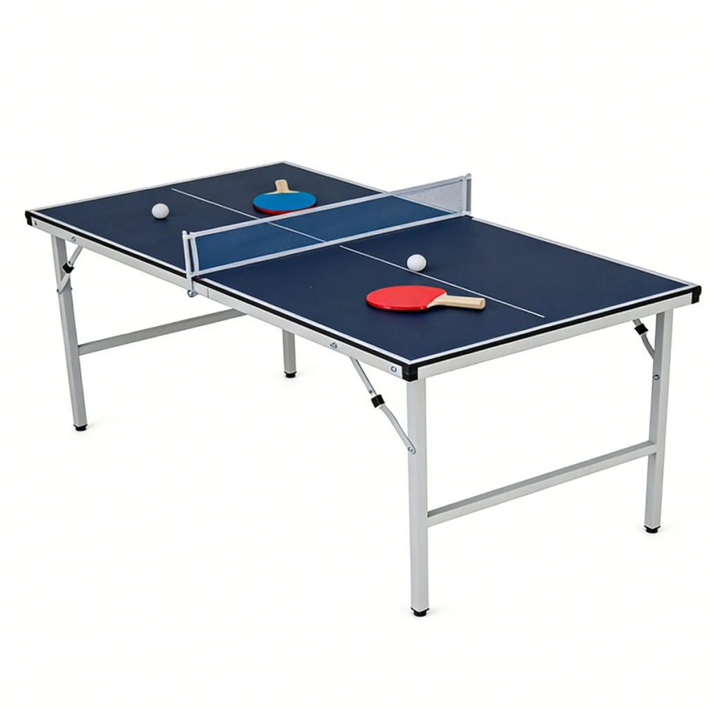 Tavolo da ping-pong pieghevole 152,5 x 76 x 71 cm pratico e resistente per le attività in famiglia realizzato in MDF blu 20_0020543