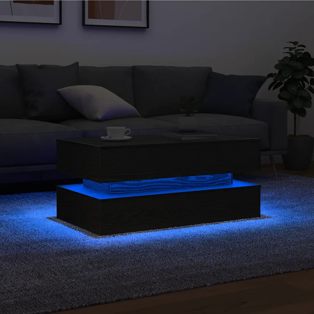 Tavolino da salotto | Tavolino da caff¨¨ | Tavolino da Soggiorno con Luci LED Rovere Nero 90x50x40 cm