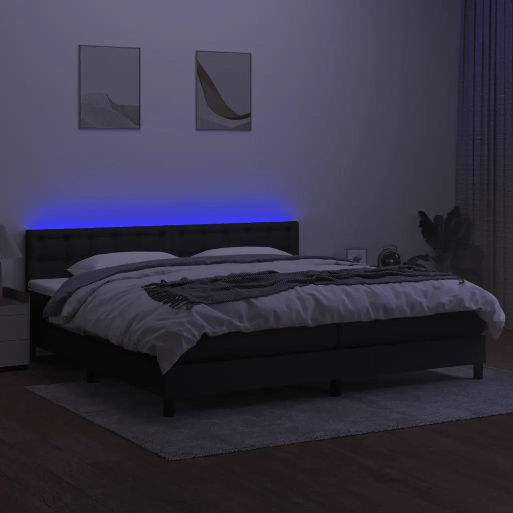 Letto a Molle Materasso e LED Nero 200x200cm in Tessuto 3133503