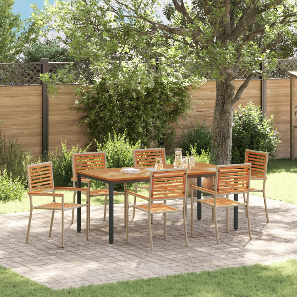 Set da Pranzo da Giardino  da 7 Pezzi Beige in Polyrattan e Acacia