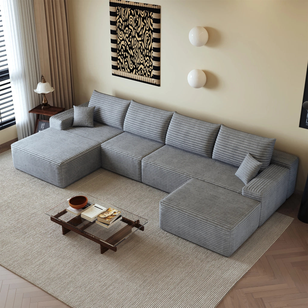 Divano angolare modulare in tessuto con seduta profonda in schiuma ad alta elasticità grigio 270 × 175 × 83 cm