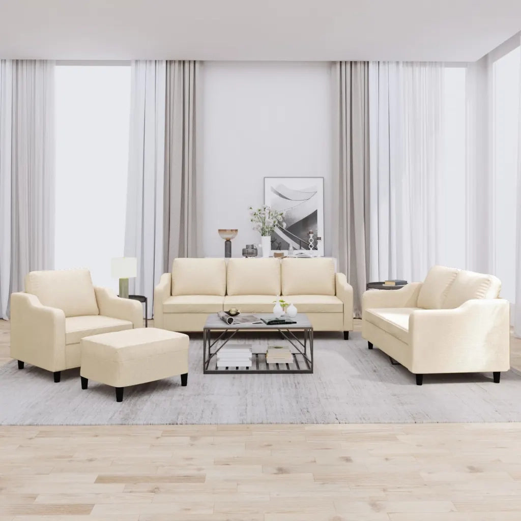 Set di Divani 4 pz con Cuscini Crema in Tessuto 3201780