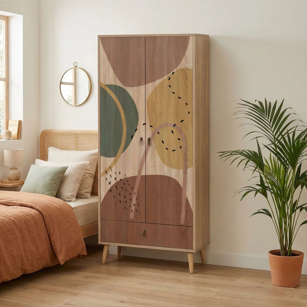 Guardaroba 2 ante Atomic, Mobile camera da letto, Cabina armadio portabiti, Armadio appendiabiti, 80x45h190 cm, Multicolore
