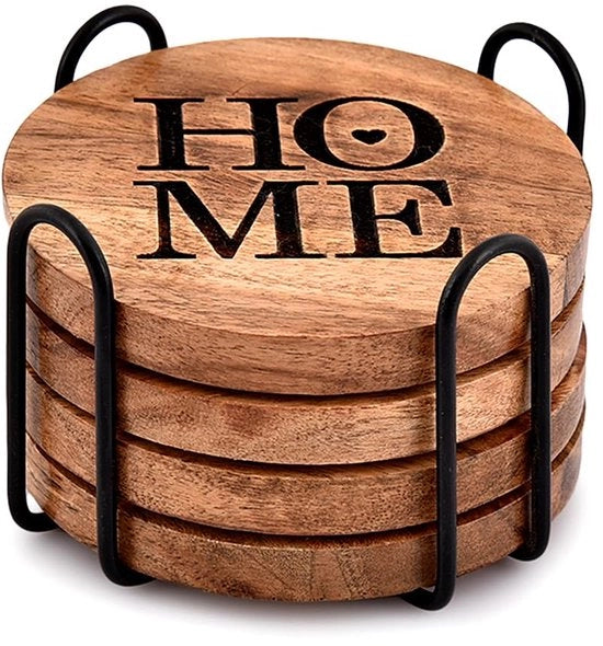 Sostegni in acciaio e legno di acacia con supporto in acciaio, standard per davanzali e superfici contro macchie d'acqua o danni (10,79 cm x 10,79 cm x 6,98 cm)