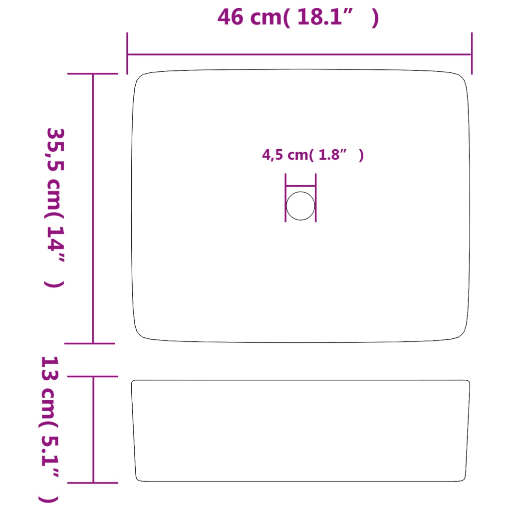Lavabo da Appoggio-Lavandino-Lavello Bianco Rettangolare 46x35,5x13 cm Ceramica