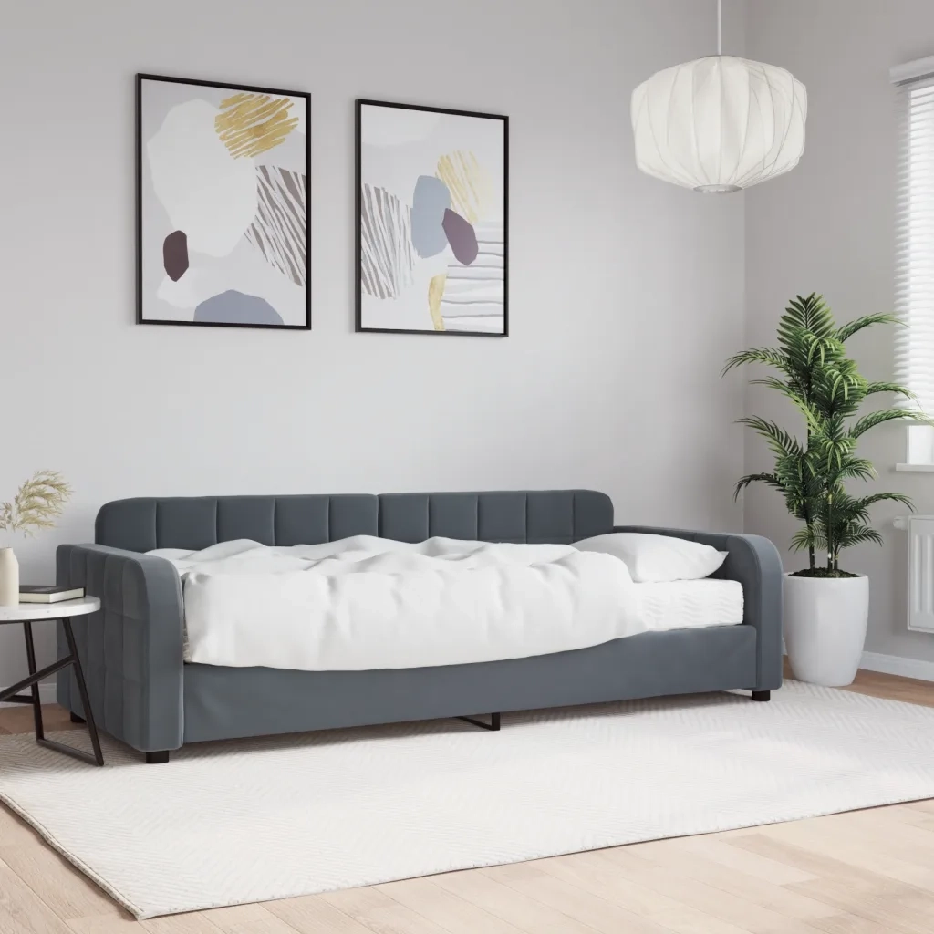 Divano Letto con Materasso-Sofa Letto-Daybed Grigio Scuro 80x200 cm in Velluto 241415