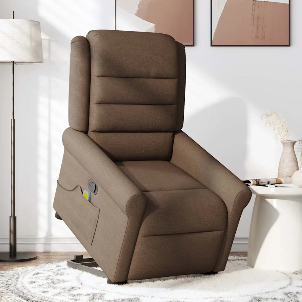 Poltrona Alzapersona Massaggiante | Sedia Relax Reclinabile Marrone Tessuto
