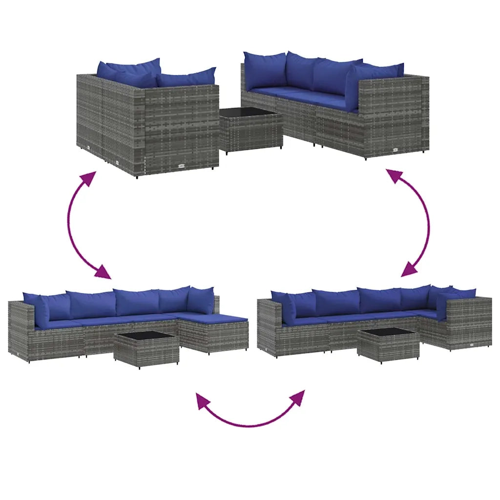 Set Divani da Giardino 6 pz con Cuscini in Polyrattan Grigio 3308167