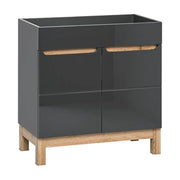 Mobile sottolavabo da bagno ERMANO - Finitura in legno e grigio lucido, 60 cm