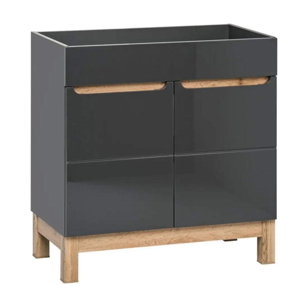 Mobile sottolavabo da bagno ERMANO - Finitura in legno e grigio lucido, 60 cm