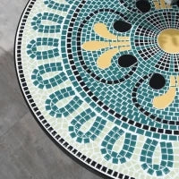 Set da Giardino 3 Pezzi con Mosaico, Tavolino e 2 Sedie Pieghevoli, Verde