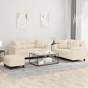 Set Divani 3 pz con Cuscini Beige in Tessuto Microfibra