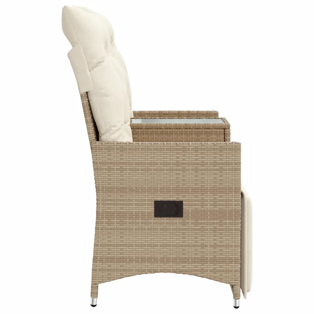 Divano Giardino Reclinabile 2 Posti Tavolino-Sofa da Giardino-Divanetto da esterno Beige Polyrattan 230713