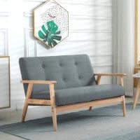Divano 2 Posti Stile Scandinavo con Braccioli, Piedi in Legno, 115l x 66,5P x 73H cm, Grigio