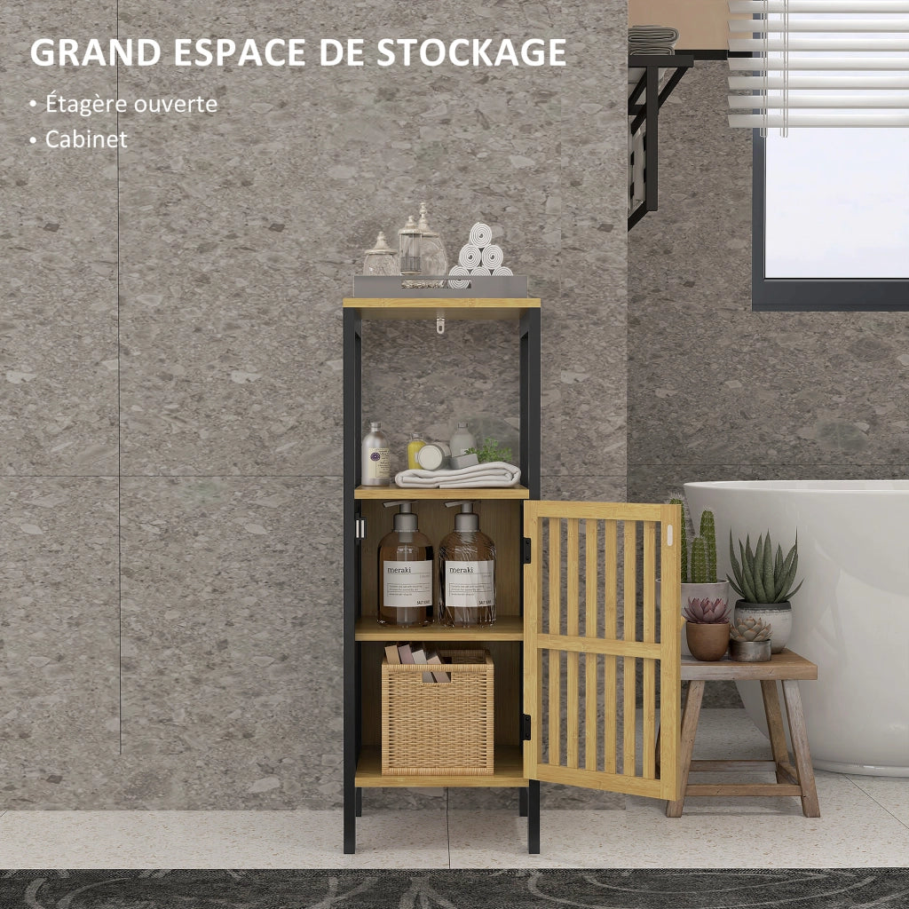 Mobiletto sottolavabo in bamb¨´ con anta e nicchia aperta ¨C zephmum ¨C nero e legno 32x30x90,5 cm