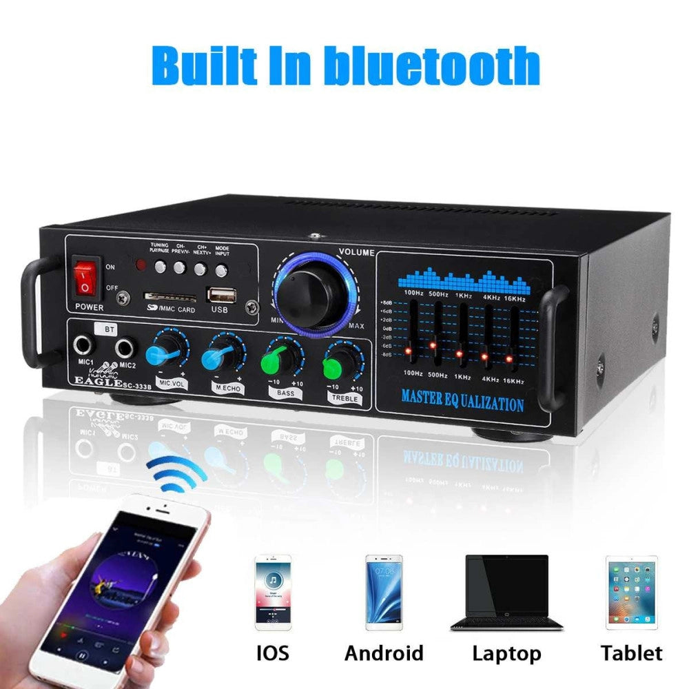 Trade Shop - Amplificatore Audio 2x70w Funzione Karaoke Fm/bluetoothmp3/usb/bluetooth Q-gf289 -