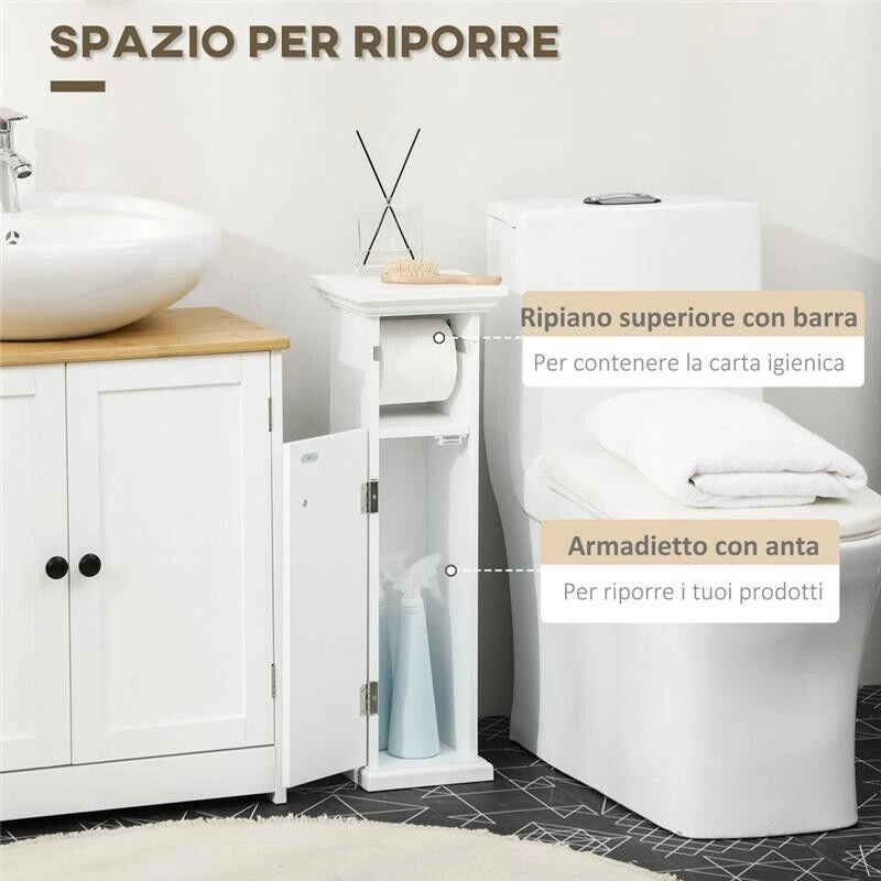 MOBILE BAGNO CON PORTA CARTA IGIENICA E ARMADIETTO 21.5X17.8X66.5CM BIANCO