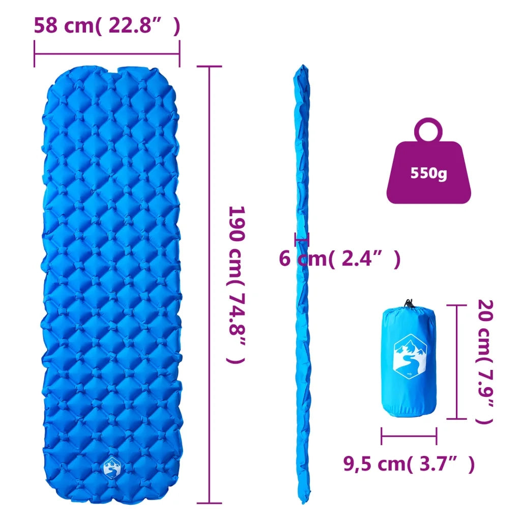 Materasso Campeggio Gonfiabile 1 Persona Blu Marino 190x58x6 cm CFW3195907