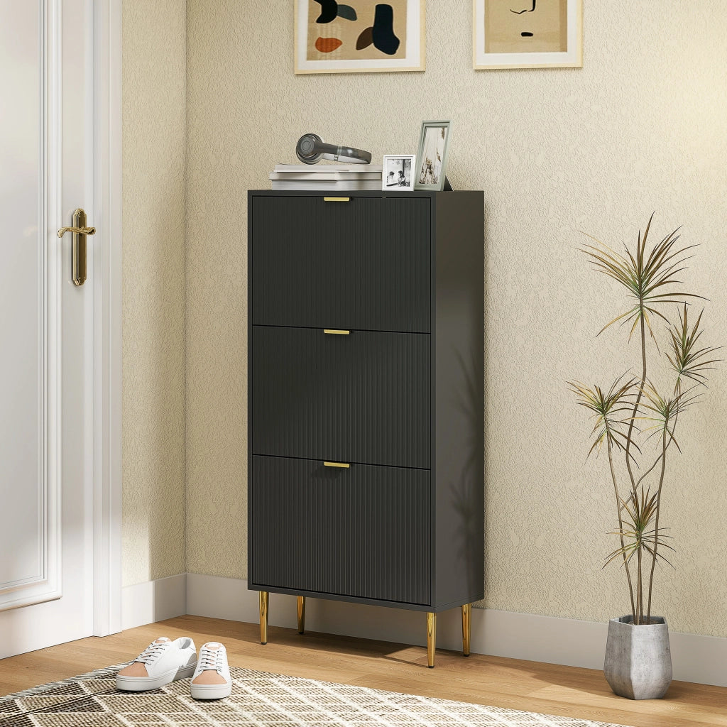 Scarpiera con cassetti e ripiani regolabili ¨C Zephmum ¨C Nero 60x24x122,5 cm