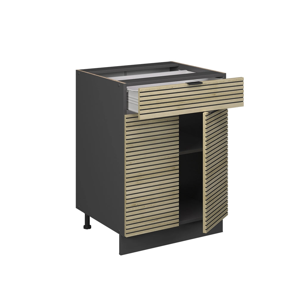 Mobiletto base per cucina Fame-Line Pannello in quercia/Antracite 60 cm con cassetto, PL Rovere Vicco