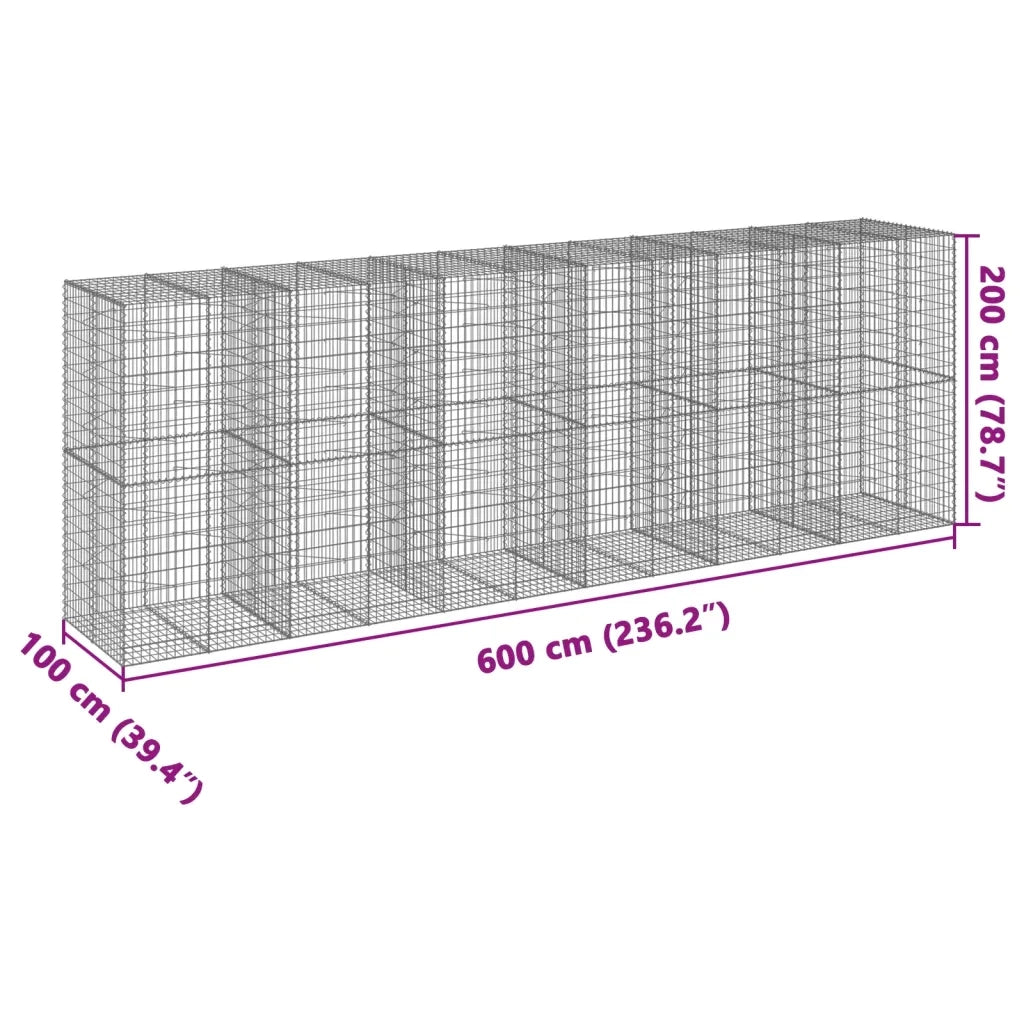 Cesto Gabbione con Copertura 600x100x200 cm in Ferro Zincato 3295235