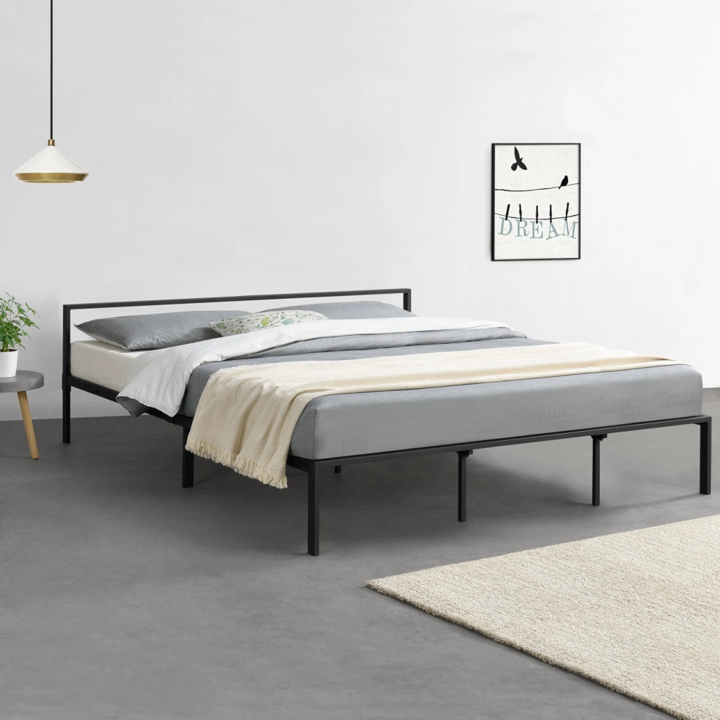 Struttura Letto Matrimoniale King Size Imatra 180 x 200 cm in Acciaio con Testiera Bassa - Nero Opaco [en.casa]