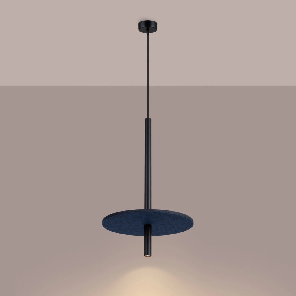 Lampada a sospensione TESSIO nera con disco feltro blu G9