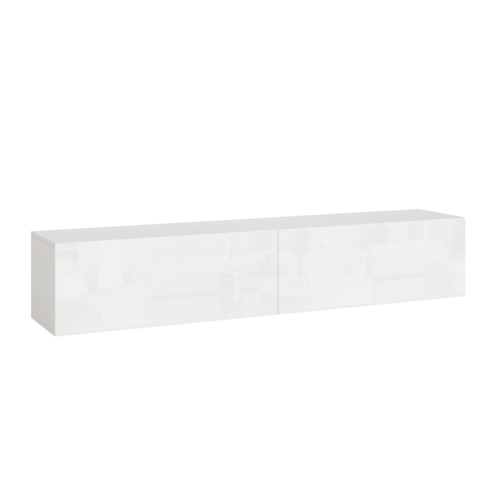 Mobile Pensile Evaton Porta TV da Parete 160 x 32 x 30 cm - Bianco Lucido [en.casa]