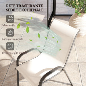 Set 4 Sedie da Giardino 54x71x93 cm Impilabili con Braccioli Curvi in Acciaio e Tessuto Traspirante Beige