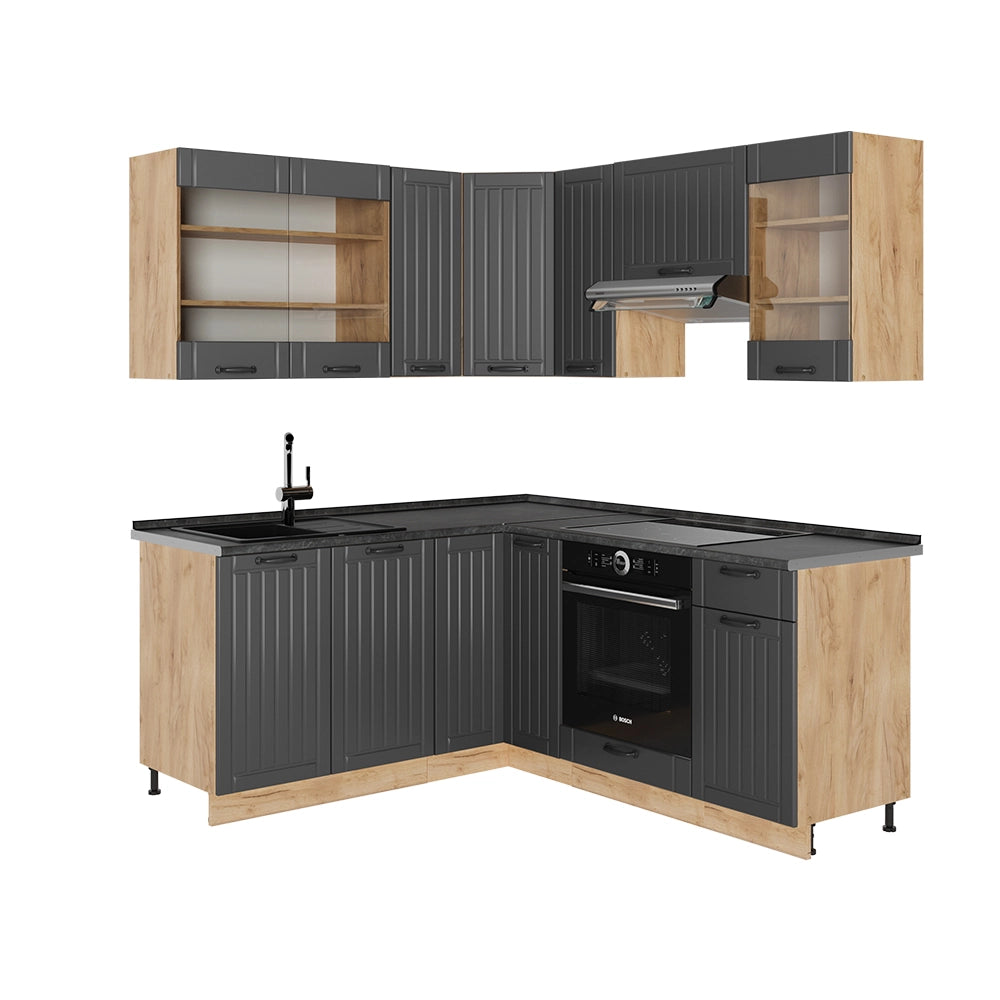 Cucina angolare completa Fame-Line Grigio scuro/Rovere dorato 190 x 60 cm, PL Antracite Vicco