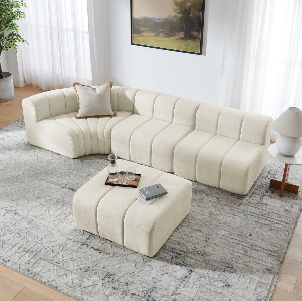 Divano angolare 4 posti beige in chenille; moduli componibili