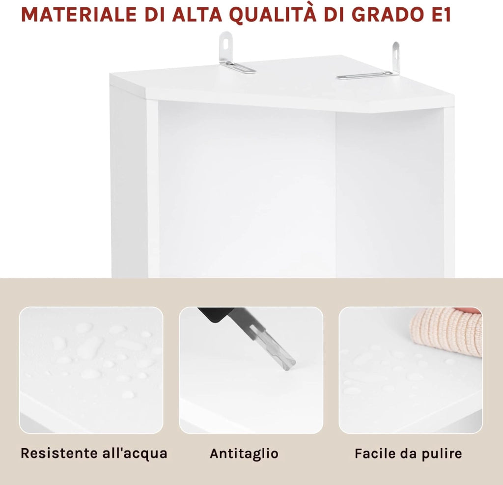 Scaffale ad Angolo, Libreria Verticale Bianca, Scaffale Divisorio con 5 Scomparti Aperti, per Soggiorno/Studio/Camera da Letto, SK046ws