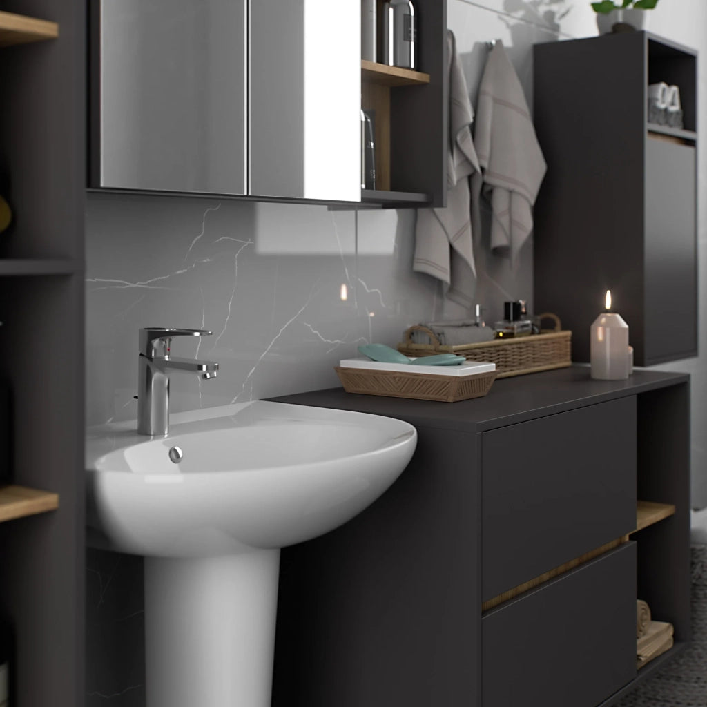 Set di mobili da bagno sospesi VAMI in Grigio Grafite con colore interno Rovere Artisan