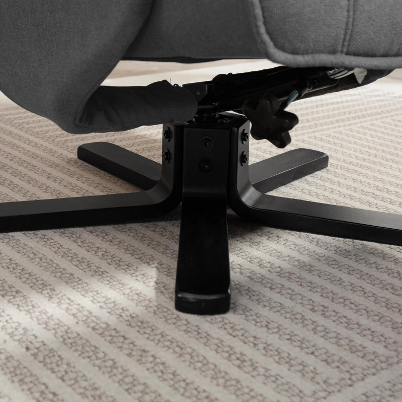 Poltrona relax reclinabile girevole 360° con pouf, funzione dondolo, tessuto effetto velluto, grigio scuro