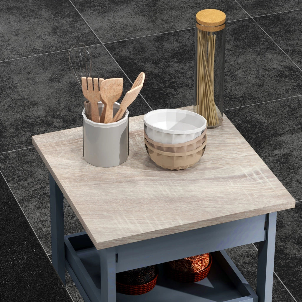 Carrello da Cucina con Cassetto e Vassoi ¨C zephmum ¨C Legno Pino 37x37x76