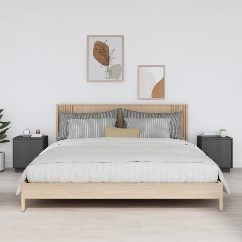 Comodini Grigi 2 pz 40x34x45 cm in Legno Massello di Pino cod mxl 30464